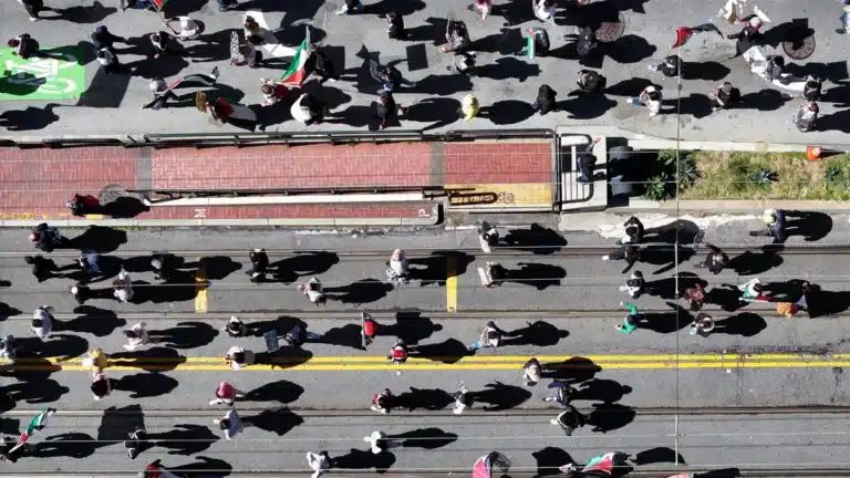 Pro-Palestinian protesters gather in San Francisco, the heart of the US tech industry. Tayfun Coskun/Anadolu/Getty Images